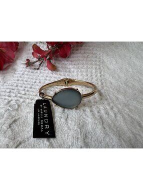 Laundry by Shelli Segal Blue Gold Tone Oval Stone Hinge Bangle Bracelet NEW NWT